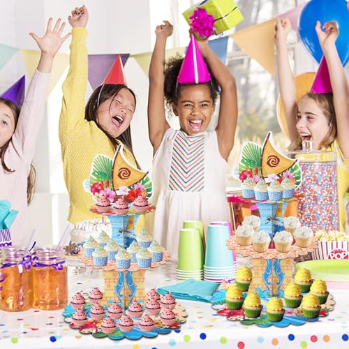 3-Tier Hawaiian Cupcake Stand for Luau Party and Birthday Decorations