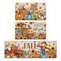 Hello Fall Autumn Scarecrow Kitchen Mat Set of 3 - Farmhouse Style Rug
