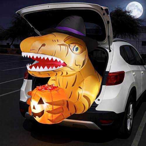 Yellow Trunk or Treat Car Decorations Kit with 4 LEDs - 3.44 FT Inflatable Halloween Decor