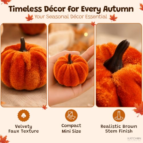 Artificial Velvet Mini Pumpkin Decor Set - Fall Autumn Home Decorations, 12 Pieces