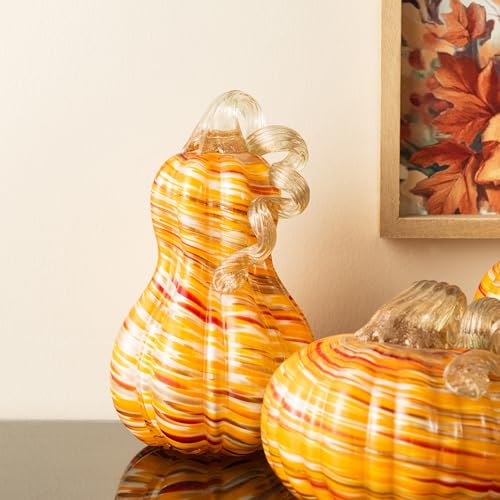 8.5-Inch Fall Glass Pumpkin Decor with Variation of 5 Inch - Handcrafted Autumn Gourd for Centerpieces & Holiday Decor