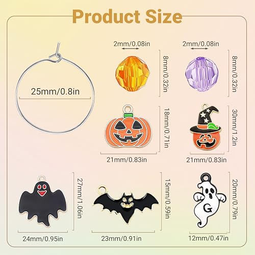 Halloween Wine Glass Charms Set - 50 Reusable Drink Markers for Stemware, DIY Wedding & Bachelorette Party Accessories