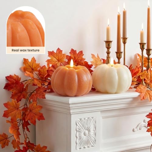 Flameless Pumpkin Candles Set - White and Orange Fall Decor, 2 Pack