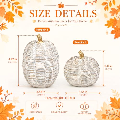 Resin Pumpkin Figurines Set - Fall Thanksgiving Harvest Decor, 2 Pieces