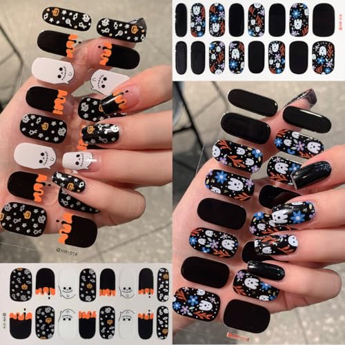 Halloween Ghost Pumpkin Spider Web Nail Stickers - 6 Sheets Halloween Nail Art Wraps with 3D Self-Adhesive Designs - Variation of THIS listing