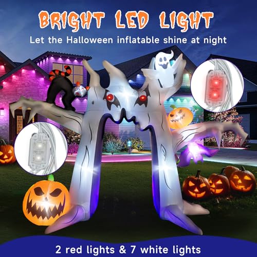 Halloween Inflatable Archway - Dead Tree Variation with Ghosts, Pumpkins & LED Lights, 10FT Yard Decorations
