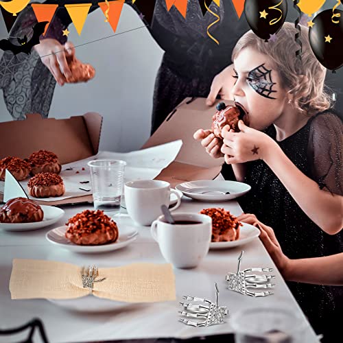 Silver Skeleton Hand Napkin Rings Set - Halloween Party Table Decor, 12 Pieces