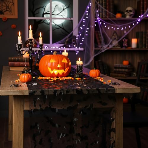 Halloween Bat Table Runner 10ft Black Tulle Decor for Parties & Home - Variation of Black / 1