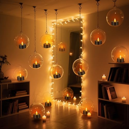 Battery Operated Flameless LED Tea Lights 50 Pack - Black Base, 200+ Hours