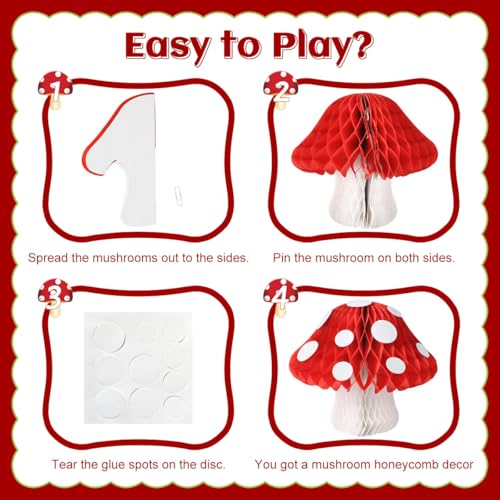 Red Mushroom Honeycomb Decorations Set for Party & Event Decor