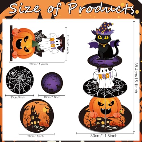 Halloween 3-Tier Pumpkin Ghost Black Cat Cupcake Stand - Party Decorations