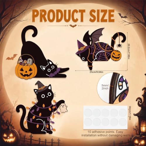 Halloween Black Cat Wooden Wall Decor Set - Bucherry 3 Pieces for Door Frame & Wall