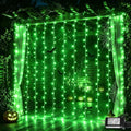 Green Halloween LED Curtain Lights - 300 LEDs, 8 Modes, Waterproof, 9.8x9.8ft, Connectable