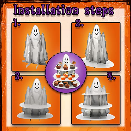 Ghost 3-Tier Halloween Cupcake Stand - White Cardboard Dessert Tower