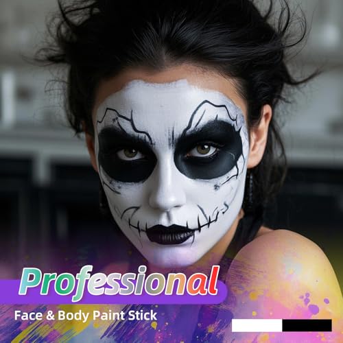 Body Paint Set for Halloween Cosplay Face & Body Art - White+Black, 2 Pack
