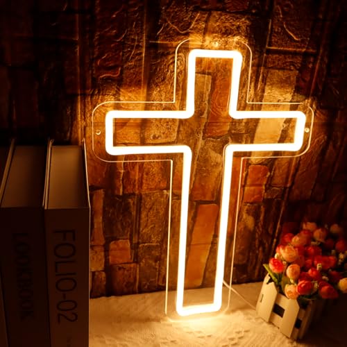 Neon Cross Sign for Bedroom Wall Decor - Jesus Christ Neon Light