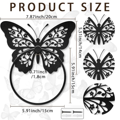 Butterfly Decorative Towel Ring for Bathroom Wall Mount Black Metal Accessory