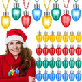 Christmas Light Up Necklaces Bulk Set - 24 LED Bulb Jewelry in Red Green Blue Gold - Party Favors & Decorations