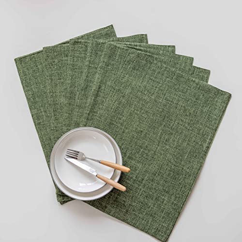 Green Linen Cloth Placemats Set of 8 - Heat Resistant Dining Table Decor