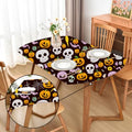 Halloween Pattern Fitted Oval Tablecloth 42x60 Inch Stretchy Spandex Skull Design - Black