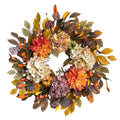 24-Inch Autumn Front Door Wreath with Hydrangea, Dalia and Pumpkins - Fall Decor