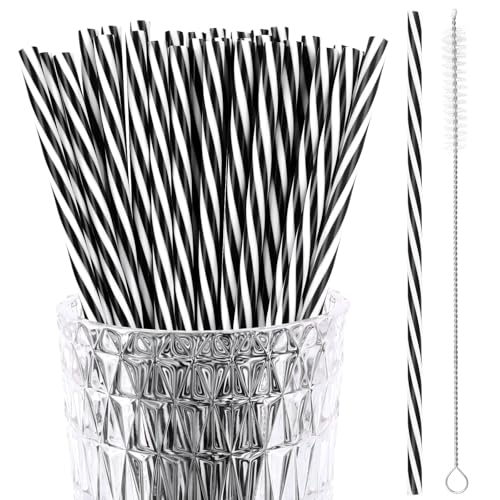 Halloween Style Reusable Black and White Straws - 30 Pack with Brush