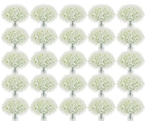 Baby's Breath Artificial Flowers 300 Pcs - Real Touch White Fake Floral Bouquet