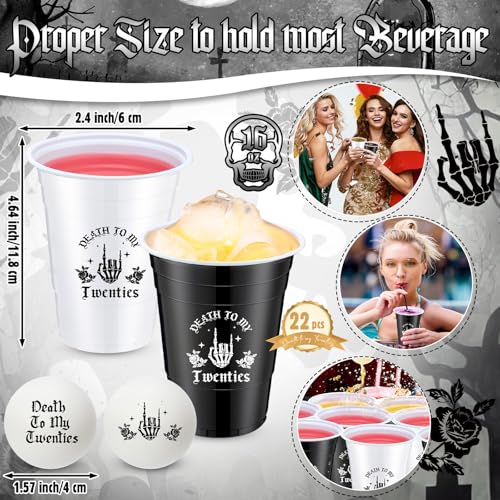 30 Pack Gothic Themed Plastic Cups and Spooky Birthday Balls for 30th Party