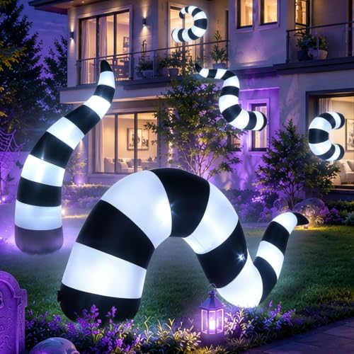 Halloween Inflatable Yard Decorations Set with 5 Striped Sandworms - Outdoor Halloween Decor