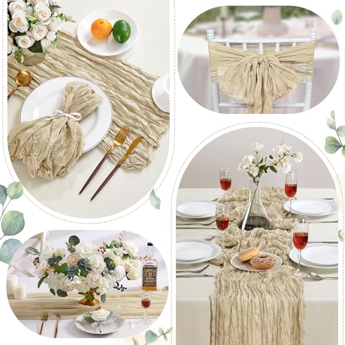 AGIRL Beige Cheesecloth Table Runner 35x120 Inches - Boho Rustic Home Decor - 1 Pack