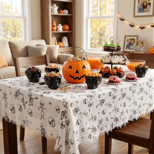 Skeleton Tablecloth Halloween Decorations - 85x108in Skull Cover - Variation of Skeleton Listing