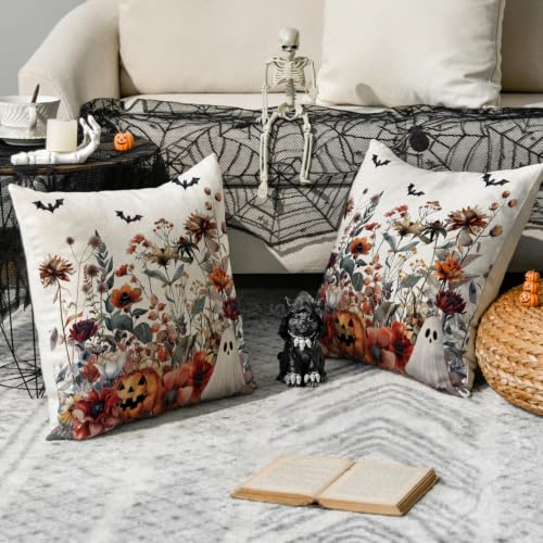 White Halloween Horror Throw Pillow Covers - 18 x 18 Inch Set of 2