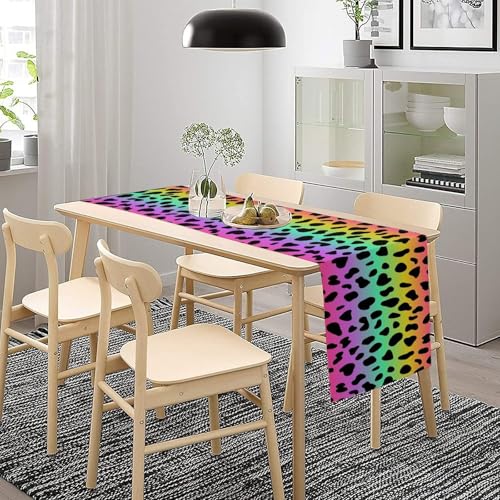 Rainbow Leopard Print Table Runner 13x120 Inches for Dining & Party Decor - Brown Variation