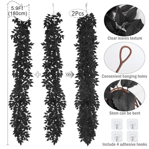 Black Leaf Vine 2 Pack Artificial Silk Garland Halloween Decor 6 Ft Each - Variation of THIS listing