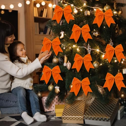 Fall Velvet Bows for Wreath Decor - 12 Pack, Orange, 6 Inch, Autumn