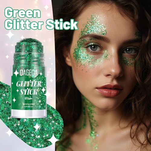 Green Body Glitter Stick for Face Hair & Body Sparkle - Festive Makeup
