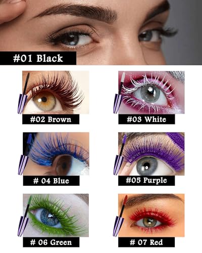 Colored Waterproof Mascara for Eyelashes - White + Red, 5D Lengthening & Volumizing