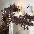 Dark Burgundy 27ft Fall Garland Set - Autumn Maple Leaves for Mantle & Porch Decor