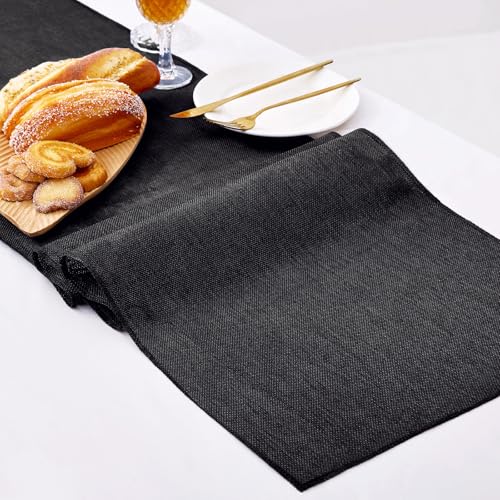Black Burlap Table Runner 2 Pack 13x84 Inch Rustic Jute Linen - Black / 2 Pieces 13 x 84 Inch
