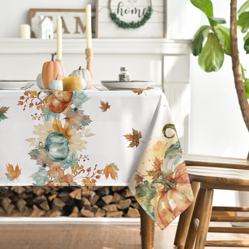Horaldaily Fall Tablecloth 60 x 84 Inch Rectangular Thanksgiving Leaves - Orange