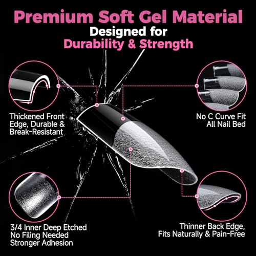 Sharp Short Square Nail Tips - 504pcs Soft Gel Flat Nails, X-Soft