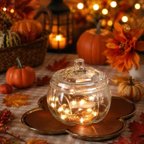 Halloween & Fall Glass Pumpkin Candy Jars Set - 2 Pack with Lids