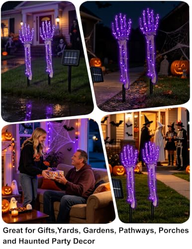 Halloween Skeleton Hands Stake Lights - Purple & Blue, 2 Pack Solar Pathway Decor