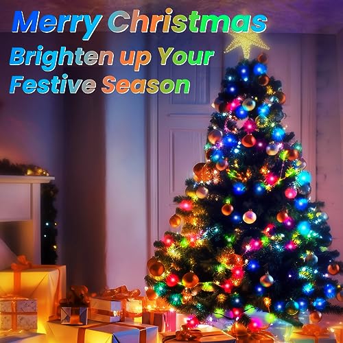 Colorful 32ft LED Christmas Tree Lights - Waterproof Outdoor Fairy String Lights with 8 Modes