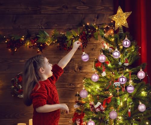 Bubblegun Pink Christmas Ornaments Set - 36 Mini Shatterproof Holiday Tree Balls