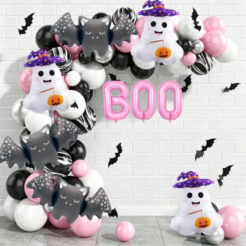Pink Halloween Foil Balloon Set with Ghosts & Bats - Party Decorations