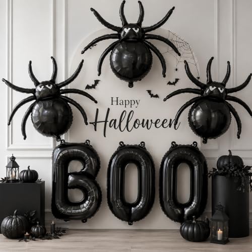 Black Halloween BOO Spider Foil Balloons Set for Party Decorations