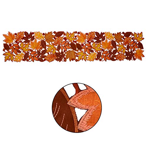 Simhomsen Embroidered Fall Leaves Table Runner 14x88 Inches for Thanksgiving Autumn Decor