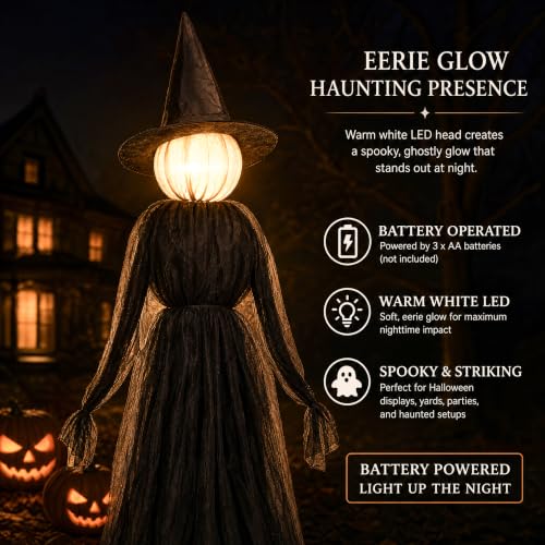Hourleey Halloween Witch Stakes Outdoor Decorations - Lighted 5FT Set of 3 with 8 Light Modes