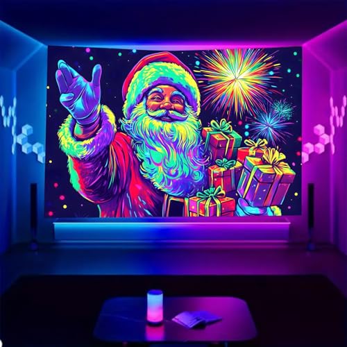 Black Light Tapestry Santa Claus 2 UV Reactive Christmas Wall Hanging 90x70 Unframed